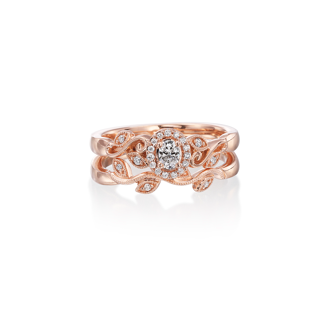 Fink's Exclusive Rose Gold Floral Design Oval Diamond Engagement Ring